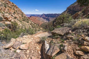 hiking the tanner trail in grand canyon national park, arizona, usa