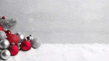 Fototapeta na wymiar A pile of christmas ornaments on a snow covered ground. Generative AI.