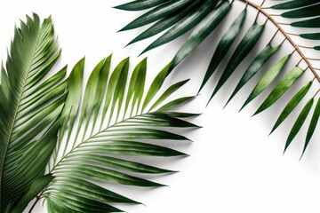 Obraz premium a white backdrop with an isolated image of coconut or palm leaves and a clipping path for design elements a tropical leaf, a summer scene. Generative AI
