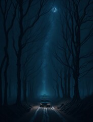 illustration of a scary forest at night