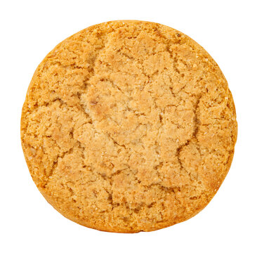 Oatmeal cookie one round, top view, isolated on transparent background