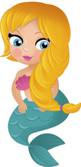 cartoon scene with happy young mermaid swimming isolated illustration for children