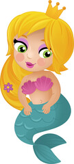 cartoon scene with happy young mermaid swimming isolated illustration for children