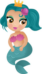 cartoon scene with happy young mermaid swimming isolated illustration for children