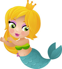 cartoon scene with happy young mermaid swimming isolated illustration for children