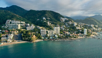 Fototapeta na wymiar Coastline town aerial view