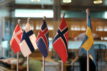 flags of scandinavic countries denmark, iceland, faroer, norway and sweden