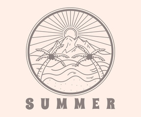 Monoline Logo with Adventure and Summer Images. Perfect for T-shirt Designt