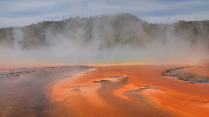 Orange color geothermic springs in Wyoming