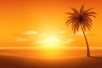 Fototapeta na wymiar picturesque sunset with a majestic palm tree in the foreground. Generative AI