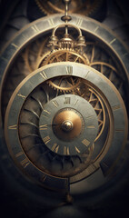 Fototapeta na wymiar A close up of a clock with gears. Generative AI. Surreal artificial intelligence with fibonacci clock.