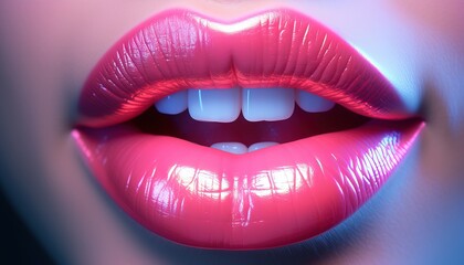 woman's lips are illuminated with neon
