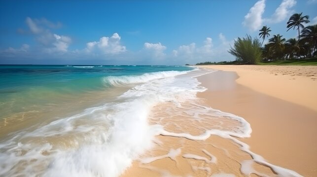 Beachfront oasis, mesmerizing tropical beach, turquoise waves, and coastal luxury