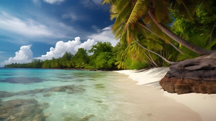 Blissful tropics, stunning tropical beach, lush greenery, and azure waters
