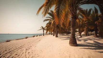 Fototapeten Palmy Trees and a Sandy Beach Illuminate with Radiant Beauty © Ranya Art Studio