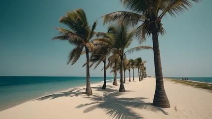 Gordijnen Palmy Trees and a Sandy Beach Open the Doors to Paradise © Ranya Art Studio