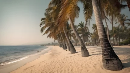 Foto op Plexiglas anti-reflex Palmy Trees Bring a Touch of Magic to a Sandy Beach Scene © Ranya Art Studio