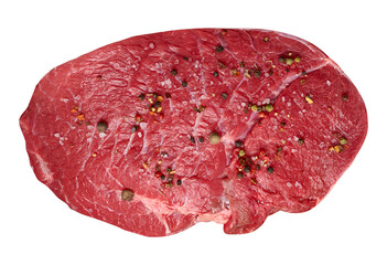 Oval beef tenderloin with salt and pepper on a white isolated background