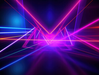 Abstract background with glowing neon and laser lines. AI generated image.