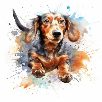 A painting of a dachshund laying down. Generative AI.