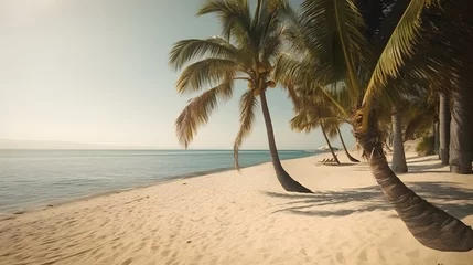 Fototapeten Palmy Trees Frame a Stunning Sandy Beach, Calling You to Embrace the Joys of Coastal Living © Ranya Art Studio