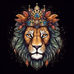 Lion, colorful lion with diamond crown