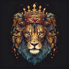 Lion, colorful lion with diamond crown