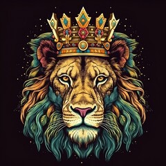 Lion, colorful lion with diamond crown