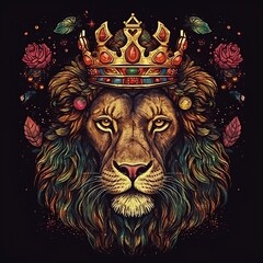 Lion, colorful lion with diamond crown