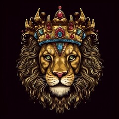 Lion, colorful lion with diamond crown