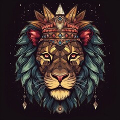 Lion, colorful lion with diamond crown