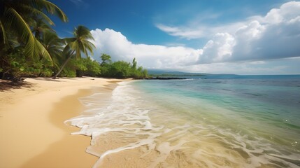 Beachfront bliss, stunning tropical beach, azure waters, and pure bliss by the seashore - obrazy, fototapety, plakaty