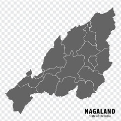 Blank map State  Nagaland of India. High quality map Nagaland with municipalities on transparent background for your web site design, logo, app, UI. Republic of India.  EPS10.