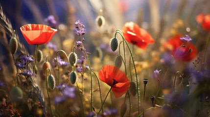 Wildflowers at dawn, poppies