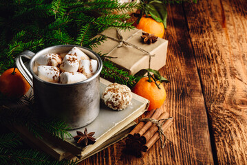 Mug of hot chocolate with marshmallows