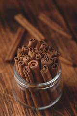 Cinnamon sticks in a glass jar