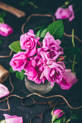 Bouquet of small pink garden roses