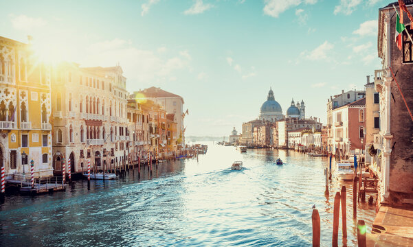 Panorama of Grand Canal in Venice from Accademia Bridge, Italy