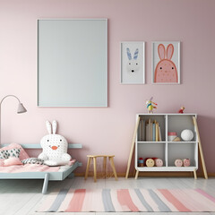 kids room design, pastel colors, mockup poster frame,  scandinavian