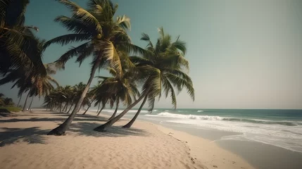 Rolgordijnen Palmy Trees and a Sandy Beach Await Your Next Adventure © Ranya Art Studio