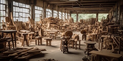 Fototapeta na wymiar AI Generated. AI Generative. Logging carpentry wood timber sawmill furniture factory. Graphic Art