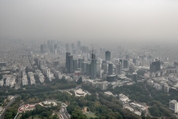Fototapeta premium Foggy Aerial View of a Cityscape. Generative AI