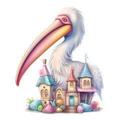 Pelican bird watercolor illustration. Hand-drawn Pelecanus conspicillatus avian. Beautiful Australian pelican wildlife animal. generative ai