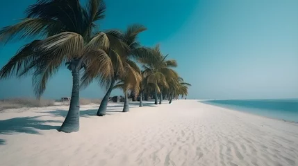 Foto op Plexiglas Palmy Trees Create a Magical Ambiance on a Sandy Beach © Ranya Art Studio