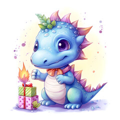 Cute little dragons,  Rainbow Dinosaur Sublimation Design, Watercolors, and fantastic animals in a cartoon style. Generative AI
