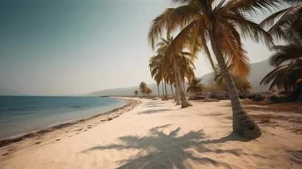Foto op Plexiglas Palmy Trees Adorn a Sandy Beach, Revealing a True Paradise © Ranya Art Studio