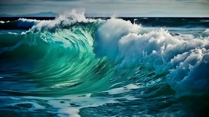 Foto op Plexiglas Serene cascades, captivating ocean waves, dreamy clouds, and pristine foam © Ranya Art Studio