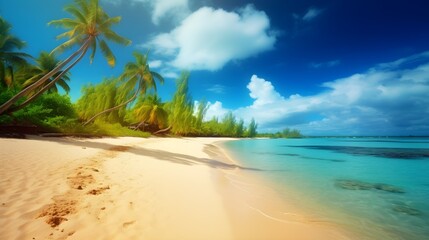 Tropical tapestry, beautifully textured sandy beach, towering trees, and coastal splendor