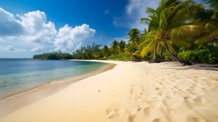 Fototapeta na wymiar Beachside serenity, exquisite tropical beach, towering palms, and gentle sea breezes