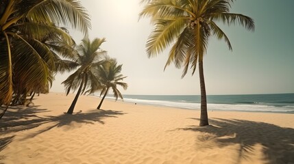 Palmy Trees Enhance the Beauty of a Peaceful Sandy Beach, Creating a Picturesque Coastal Retreat